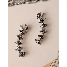 TEEJH Silver-Toned Contemporary Ear Cuff Earrings-picture-19