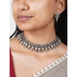 Teejh Sitam Silver Oxidised Necklace Set-picture-14