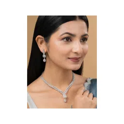 Teejh Sparki Silver Plated White Stone Necklace Set-picture-11