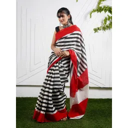 TEEJH Striped Pure Cotton Saree image 1