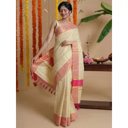 TEEJH Striped Zari Tissue Kasavu Saree-picture-16