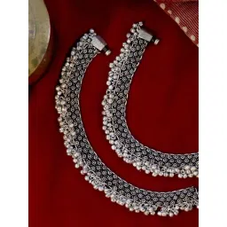 Teejh Veena Rawa Silver Oxidized Ghungroo Pair of Anklet-picture-32