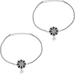 teejh Veeradedvi Blue Silver Oxidised Anklet-picture-32