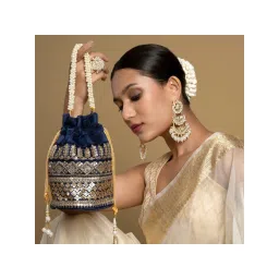 Teejh Wedding Bells Blue Embroidered Potli Bag-picture-23