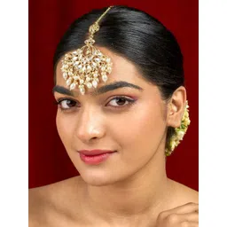 TEEJH Women Embellished Pearl and Polki Gold Maangtika-picture-21