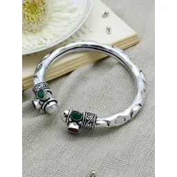 TEEJH Women Silver & Green German Silver Oxidised Cuff Bracelet-picture-42