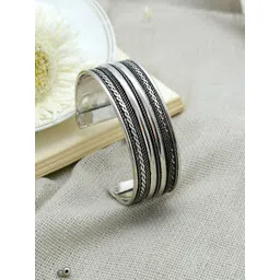 TEEJH Women Silver-Toned & Black Alloy  Silver-Plated Oxidized Cuff Bracelet-picture-14