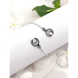 TEEJH Women Silver-Toned Chandrika Oxidised Silver-Plated Kada Bracelet-picture-32