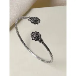 TEEJH Women Silver-Toned Oxidised Silver-Plated Cuff Bracelet-picture-26