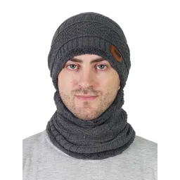 TEEMOODS Men Self Design Woollen Beanie Cap With Neck Warmer-picture-24