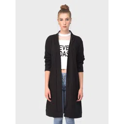 TEEMOODS Women Black Solid Open Front Longline Shrug-picture-30