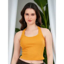 TEEMOODS Women Halter Neck Ribbed Cotton Tank Crop Top-picture-17