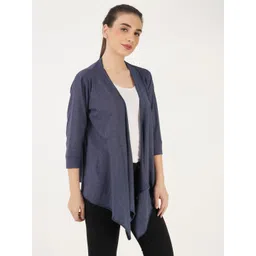 TEEMOODS Women Navy Blue Monochrome Cotton Solid Shrug image 4