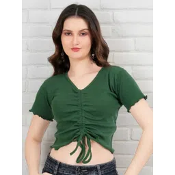 TEEMOODS Women V-Neck Cotton Crop Top-picture-35