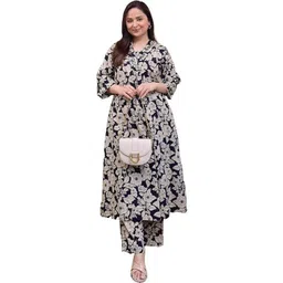 TEENA FASHION Women Floral Printed Regular Mirror Work Kurta with Trousers-picture-32