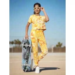 TeenTrums Girls Tie & Dyed Pure Cotton T-Shirt With Joggers-picture-15