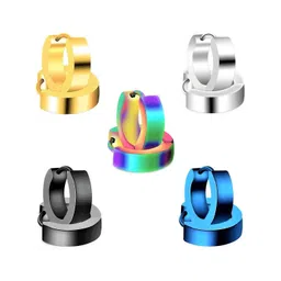 Teeragaj Unisex Set Of 5 Stainless Steel Circular Shaped Hoop Earrings-picture-28