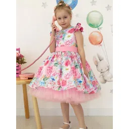 Tejam Floral Print Layered Net Fit & Flare Dress image 1