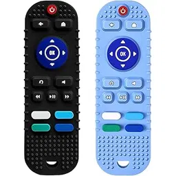 tekme Remote Control Shaped Silicone Teether For 6 To 12 Months Baby, Helps Biting Skills Development, Shape Recognition, Teething Toys For Babies And Toddlers (Combo | Black & Blue)-picture-17