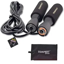 TEMPEST Polyvinyl Chlorine Skipping Jumping Rope With Adjustable Height Speed - Black With Bag-picture-19