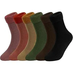 tendsy Women's Pack of 6 Thermal Fleece Lined Winter Socks for Girls & Ladies | Thick, Warm & Soft Velvet Ankle Socks, Multicolored Combo-picture-37