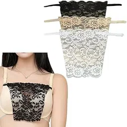 tendula Cotton Clip On Camisole for Women Mock Lace | Deep Neck Cleavage Cover Up Inner Cami Secret Slip for Women | Multicolor Black-picture-16