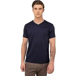 tenhem Luxury Men's Mercerised Cotton Interlock Navy V Neck Tshirt-picture-47