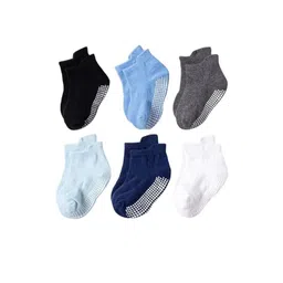 Teri Beri Kids Pack Of 6 Non Slip Grip Ankle Socks with Non Skid Soles-picture-41