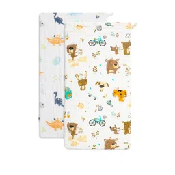 Teri Beri Kids White Pack of 2 Printed Baby Muslin Burp Cloths-picture-15