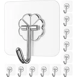 TerraToss PVC Wall Hooks [12 Pcs] | Heavy Duty Self Adhesive Hooks for Wall | Transparent Waterproof Wall Hooks for Bathroom, Kitchen, Door, Tile for Hanging Towels, Keys, Utensils-picture-16