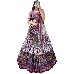 terrific style Women's Printed Silk Lehenga Choli with Dupatta Blouse Piece | Traditional Floral Lehenga Set | Ethnic Wedding Outfit-picture-32