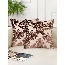 Tesmare Beige & Brown 2 Pieces Ethnic Motifs Velvet Square Cushion Covers-picture-26