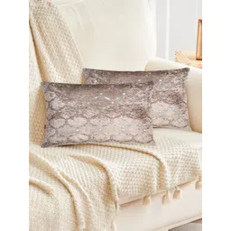 Tesmare Beige Set of 2 Ethnic Motifs Velvet Rectangle Cushion Covers-picture-13