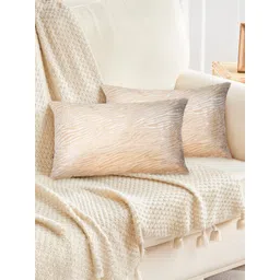 Tesmare Beige Set of 2 Quirky Velvet Rectangle Cushion Covers-picture-12