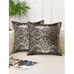 Tesmare Black & Gold-Toned 2 Pcs Quirky Velvet Square Cushion Covers-picture-38