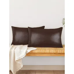 Tesmare Brown 2 Pcs Leather Rectangle Cushion Covers-picture-29