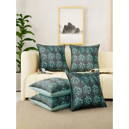 Tesmare Brown & Teal Set of 5 Floral Velvet Square Cushion Covers-picture-18
