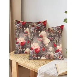 Tesmare Khaki & Red 2 Pieces Floral Velvet Square Cushion Covers-picture-17