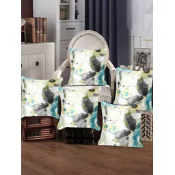 Tesmare Off White & Blue 5 Pieces Floral Velvet Square Cushion Covers-picture-25