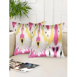 Tesmare Off White & Pink 2 Pieces Ethnic Motifs Velvet Square Cushion Covers-picture-11