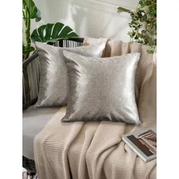 Tesmare Off White & Silver-Toned Set of 2 Embellished Velvet Square Cushion Covers-picture-14