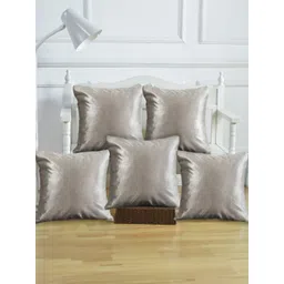 Tesmare Off White & Silver-Toned Set of 5 Embellished Velvet Square Cushion Covers-picture-24