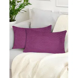 Tesmare Purple 2 Pieces Checked Velvet Rectangle Cushion Covers image 1