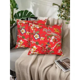 Tesmare Red & Multicoloured Set of 2 Floral Velvet Square Cushion Covers-picture-29
