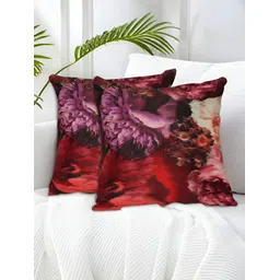 Tesmare Red & Purple 2 Pieces Abstract Velvet Square Cushion Covers-picture-13