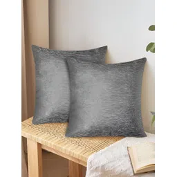 Tesmare Silver-Toned 2 Pcs Velvet Foil Print Self Design Square Cushion Covers-picture-13