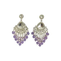 TESSARA Silver-Plated Artificial Stones Studded And Beaded Geometric Shaped Drop Earrings-picture-36