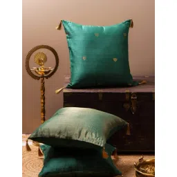 TESU Dark Green Chanderi Cotton Silk Butti Cushion Cover-picture-16