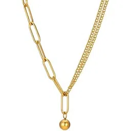 teulrip Anti Tarnish Double Layer Titanium Steel Chain with Ball Pendant Necklace for Girls & Women image 1