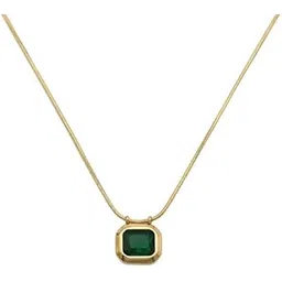 Anti Tarnish Gold Plated Green Stone Cubic Zirconia Pendant - Stainless Steel Necklace for Girls & Women-image-4